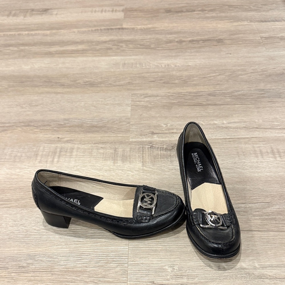 Michael Kors Black Leather MK Logo Loafers